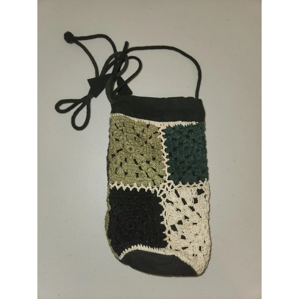 Crochet Patch Purse Water Bottle Holder Outdoor Boho Festival Fun 6